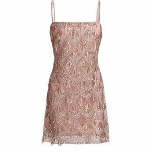 Cider Square Neck Sequins and Tassles Mini Dress